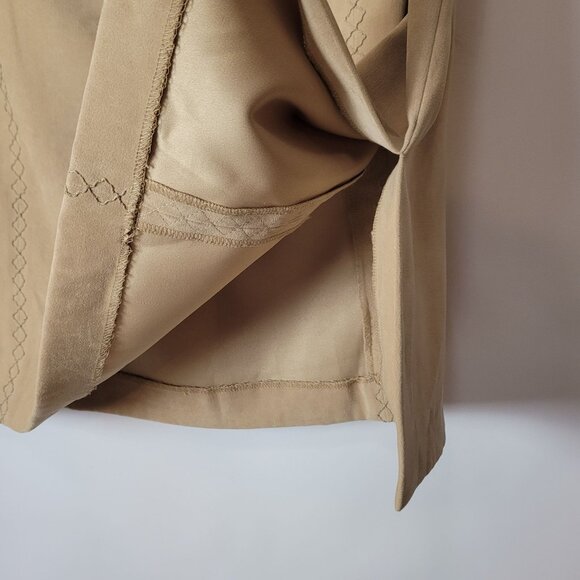 Talbots Faux Suede Beige Stretch Skirt With Subtle Embroidered Detail Side Slit - Picture 4 of 10